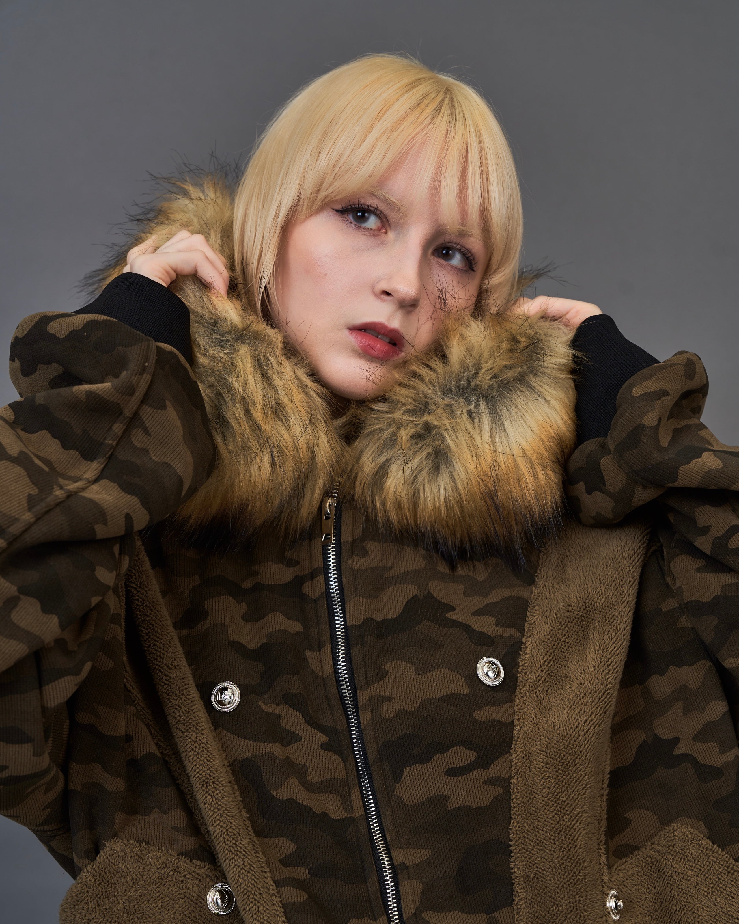 Military Camouflage Faux Fur Short Blouson /ミリタリーカモフラージュ ファーショートブルゾンSL0046