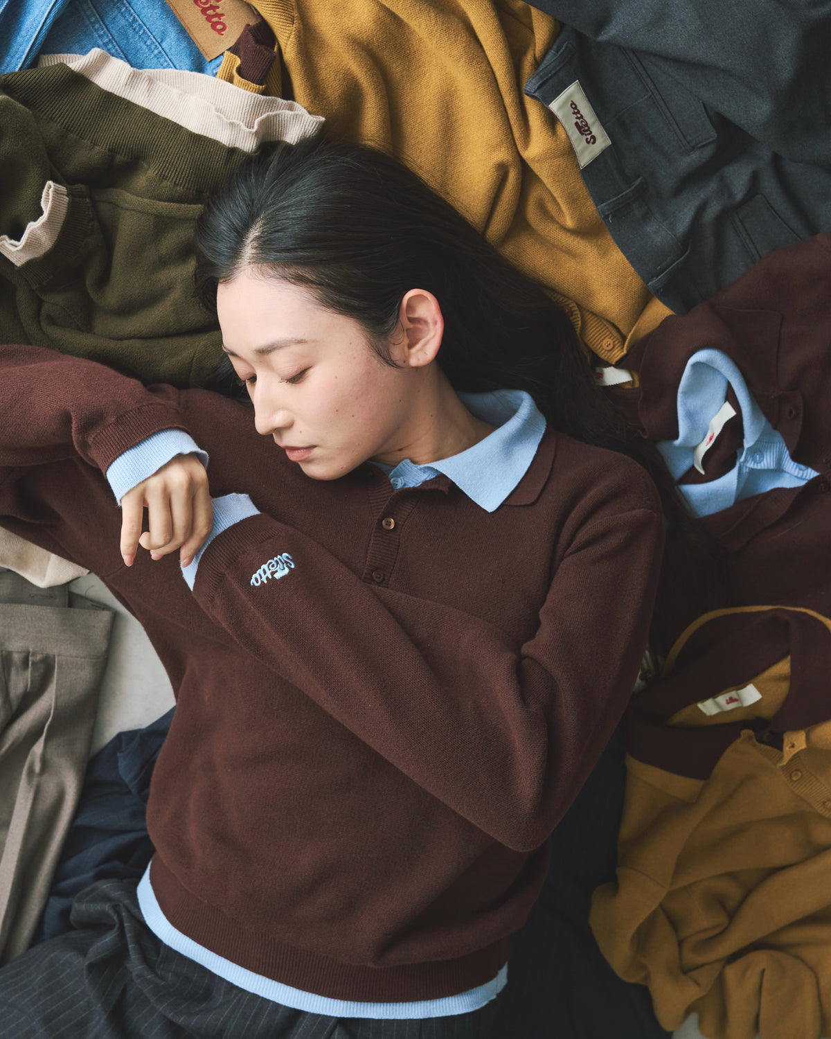 Outline Layered Cotton Knit Polo LS