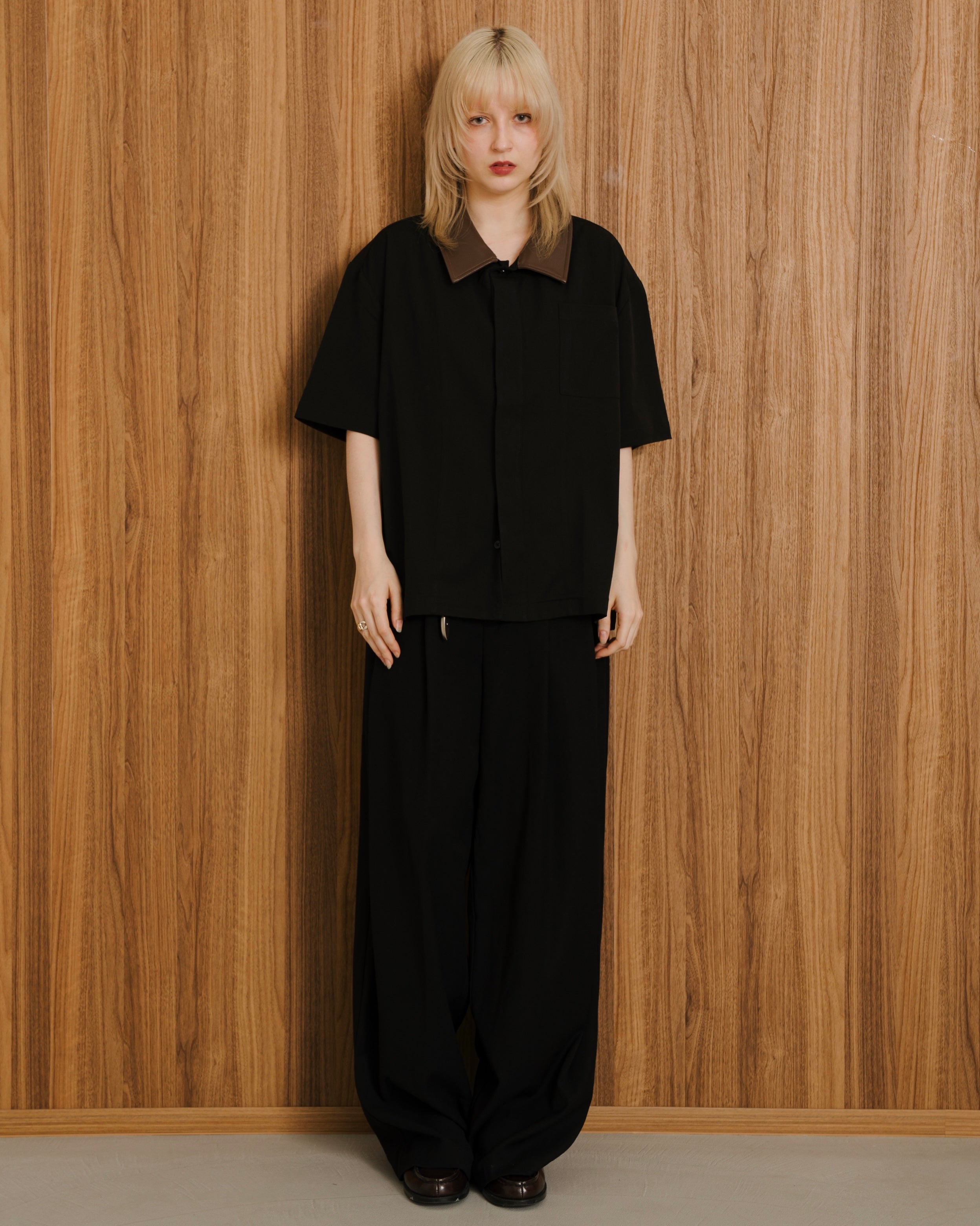 PU Leather Collar Shirt