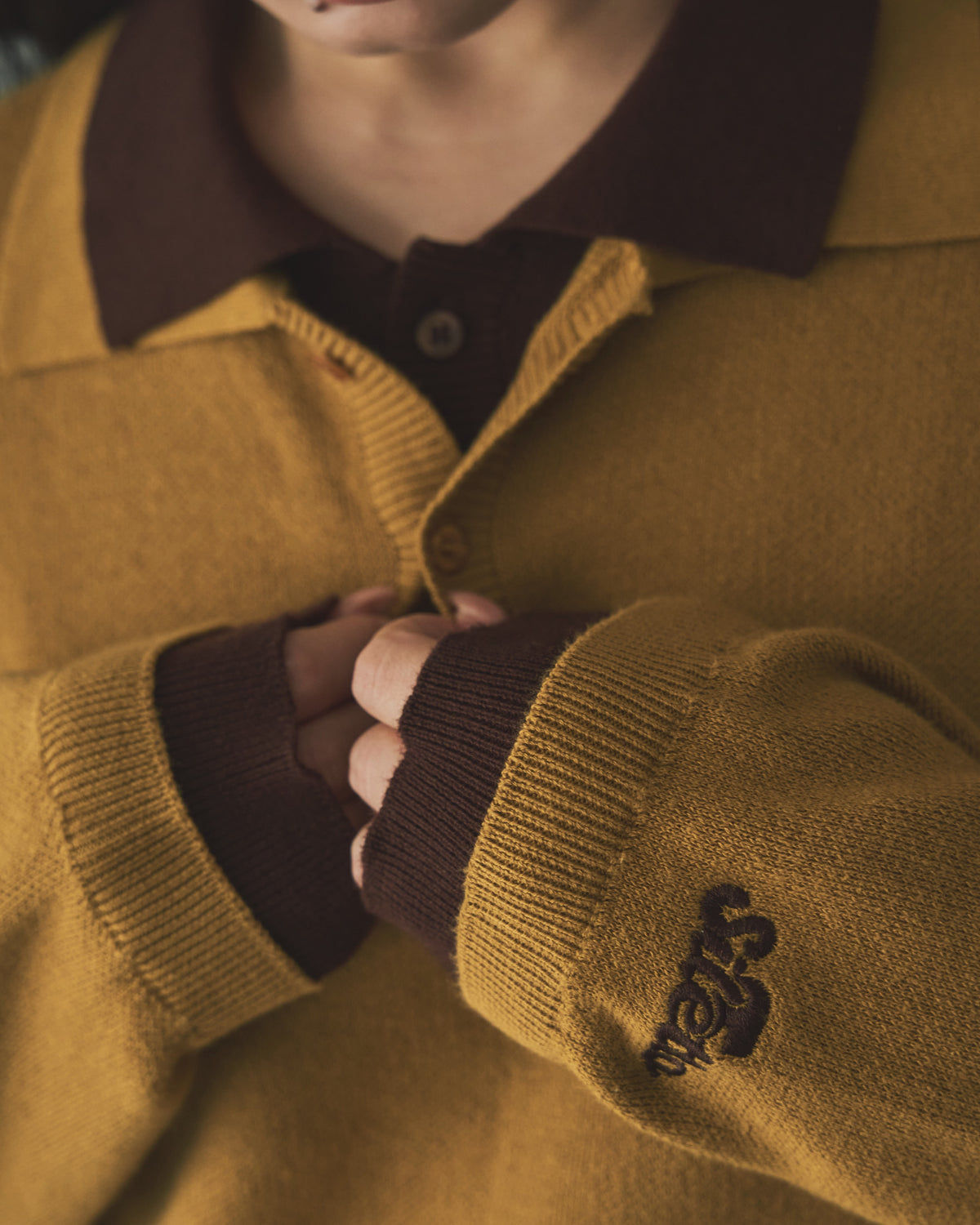 Outline Layered Cotton Knit Polo LS